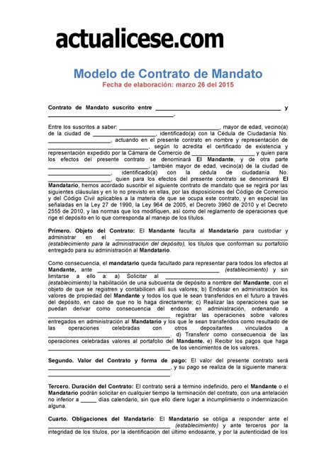 Contrato Mandato Modelo Contrato Mandato Modelo De Contrato De