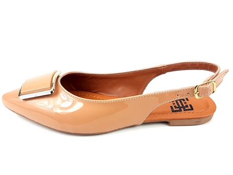 Slingback Vz Tan Nude Abs Ouro Bico Fino Ceci Cal Ados Atacado De Cal Ados