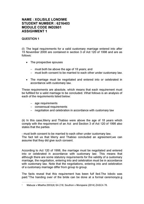 IND2601 ASS 1 ASSIGNMENT NAME XOLISILE LONDIWE STUDENT NUMBER
