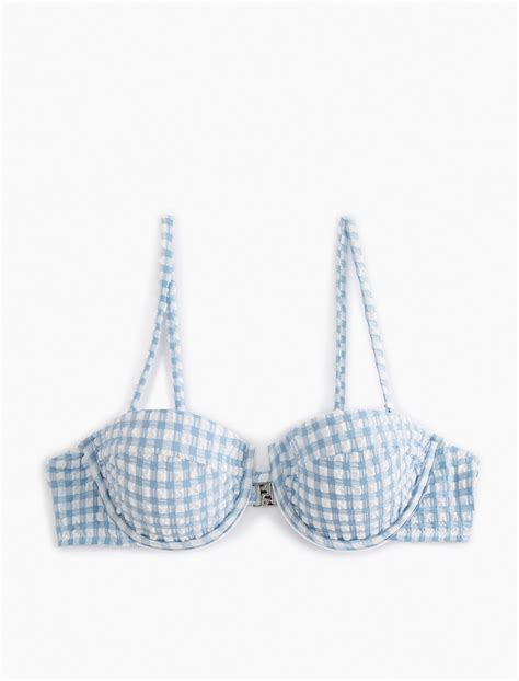 Mavi Kadın Straplez Bikini Üstü Pötikareli Askı Detaylı SAK MM Koton