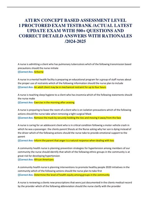 ATI RN CONCEPT BASED ASSESSMENT LEVEL 1 PROCTORED EXAM TESTBANK /ACTUAL