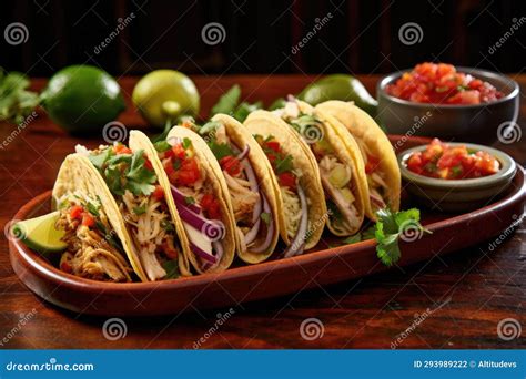 A Mixture of Soft and Hard-shell Tacos with Various Fillings Stock ...