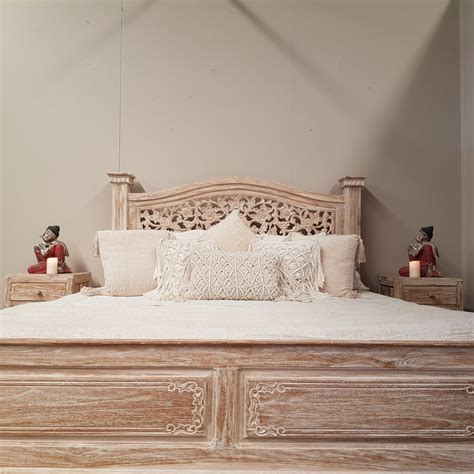 Hand Carved Teak Wood Bed The Lovina In Whitewash Bali Abundance