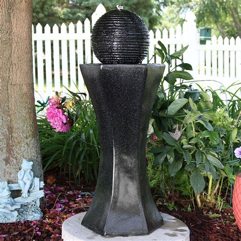 Sunnydaze Pedestal And Ball Solar Modern Outdoor Fountain With Led Lights