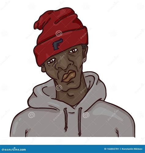 Vector Cartoon Avatar Afro American Man In Hat And Hoodie Male