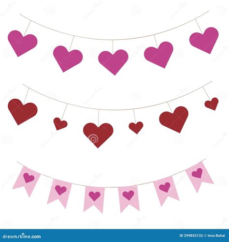 Vector Valentine S Day Flags Garlands Vector Isolated Hearts Garlands