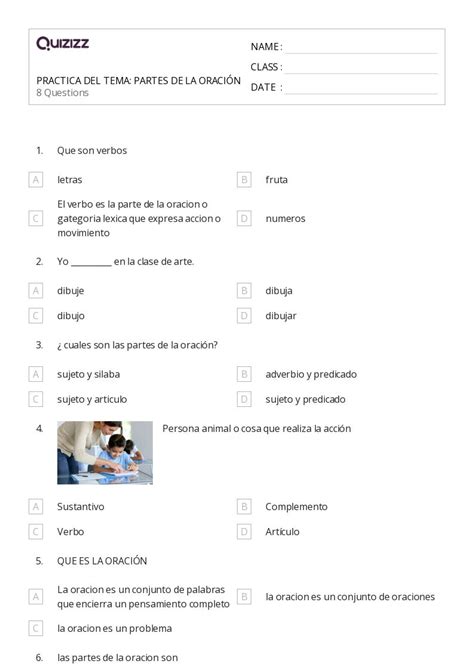 Partes De La Oraci N Hojas De Trabajo Para Grado En Quizizz