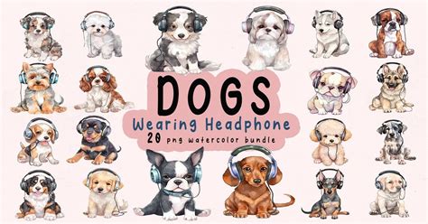 Dog Wearing Headphones Clipart Bundle Bundle · Creative Fabrica