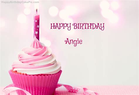 Happy Birthday Cupcake Candle Pink Cake For Angie