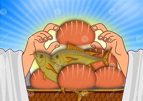 Five Breads And Two Fishes Stock Illustration Illustration Of People