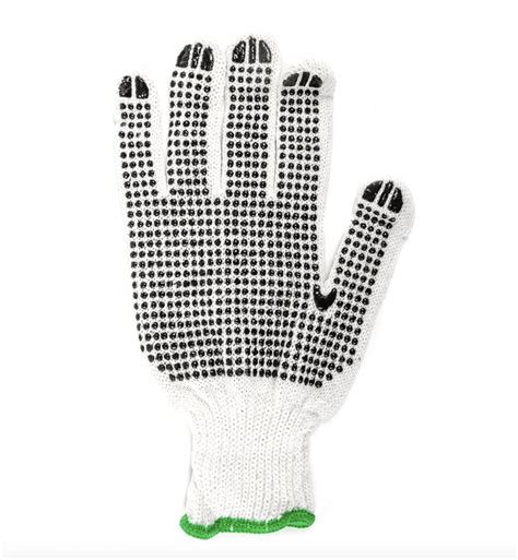 Dz Knitted Poly Cotton Gloves White With Black Pvc Dots L