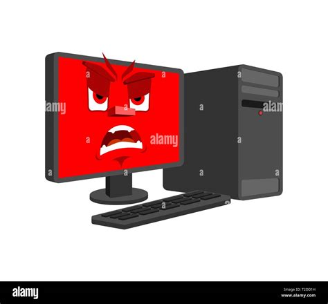 Computer Angry Emotion Isolated Evil Computer Cartoon Style Data