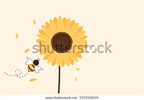 Sunflower Bee Cartoon On Yellow Background Stock Vector (Royalty Free ...