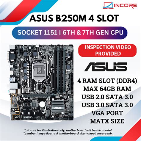 Asus B250M Socket 1151 4 Ram Slot Motherboard - Incore Trade