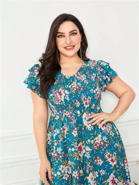 Shein Mulvari Plus Impressão Floral Manga De Borboleta Vestido Shein Brasil