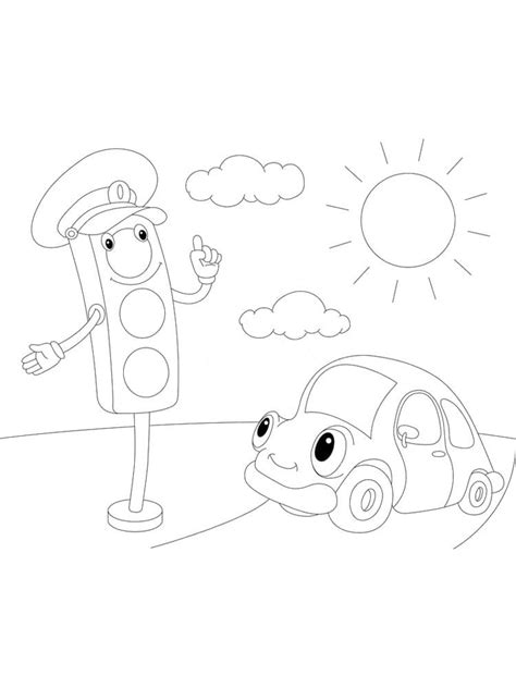 Cute Car And Traffic Light Coloring Page Free Printable Coloring The Best Porn Website