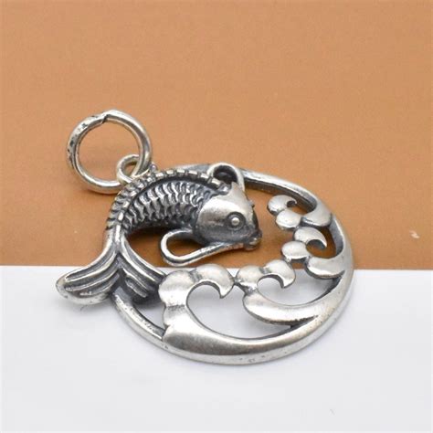 Sterling Silver Fish Charm 3D 925 Silver Circle Fish Charm Etsy