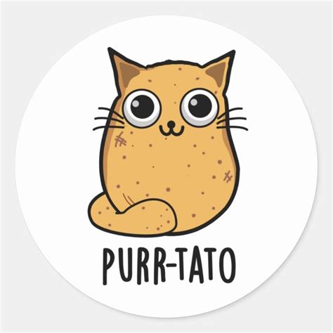 Purr Tato Funny Cat Potato Pun Classic Round Sticker Zazzle Potato