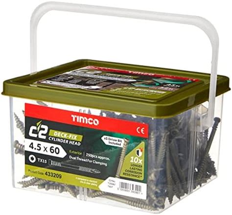 TIMco C2 Decking Screw TX20 CSK GRN Range 4 5 X 65mm Tub Of 250