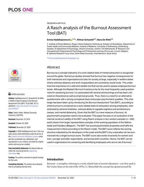 Pdf A Rasch Analysis Of The Burnout Assessment Tool Bat