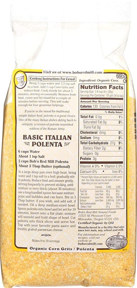 Bobs Red Mill 19490 Organic Polenta Corn Grits 24 Oz