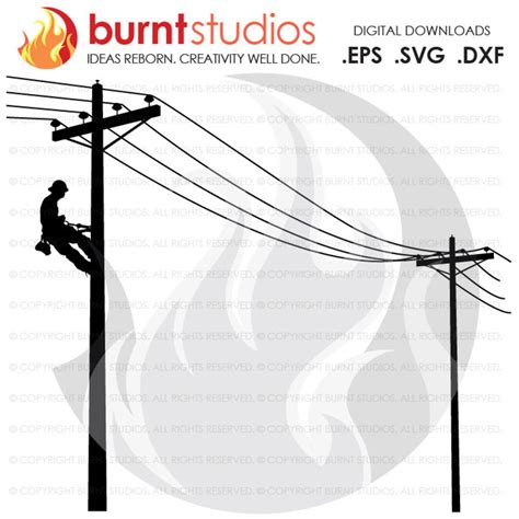 Svg Cutting File Lineman On Pole Lines Only Power Lines Lines Only