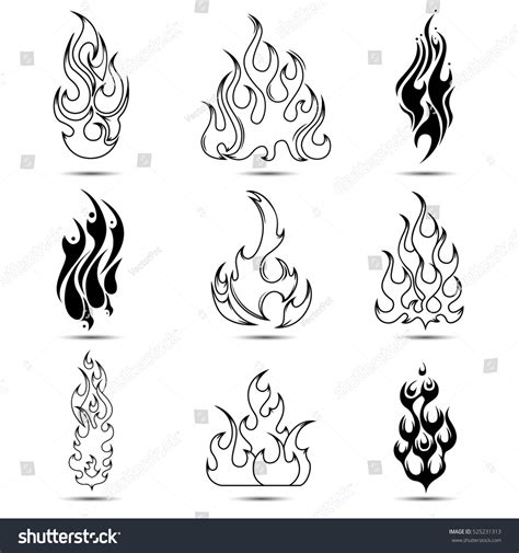 Black White Isolated Fire Tattoo Icon Stock Vector (Royalty Free ...