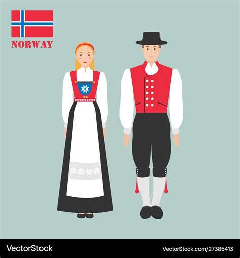 Norwegian man and woman in traditional costumes Vector Image