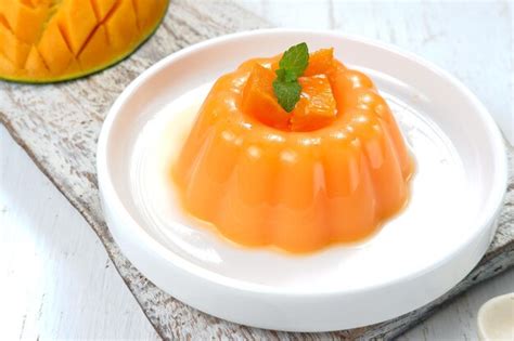 Premium Photo Mango Pudding Jelly Dessert On White Plate On White