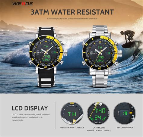 Weide Men Watch Lcd Digital Atm Waterproof Silicone Band Stainless