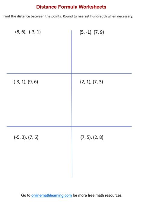 Distance Formula Worksheets Printable Online Answers Examples