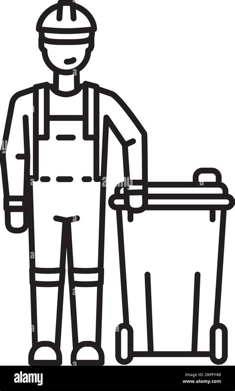 Garbage Man With Trash Bin Vector Line Icon For Global Garbage Men Day