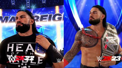 WWE 2K23 Vs WWE 2K22 Roman Reigns Comparison Graphics Entrances YouTube