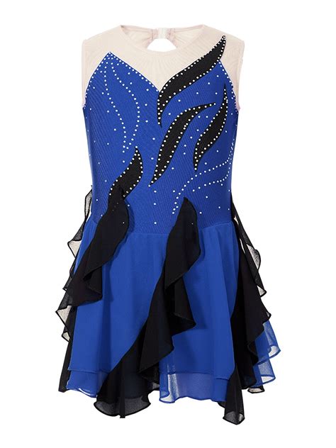 IEFiEL Girls Sleeveless Figure Skating Dress Shiny Rhinestone Rhythmic