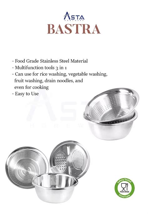 Jual Asta Homeware BASTRA Baskom Mangkok Dapur 1 Set Isi 3 Stainless