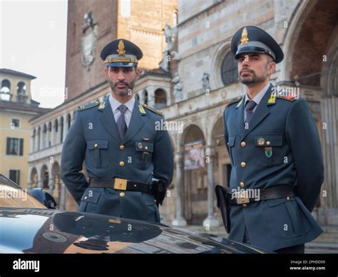 Cremona Italy February 2023 Two Tax Police Officers In Duty Near