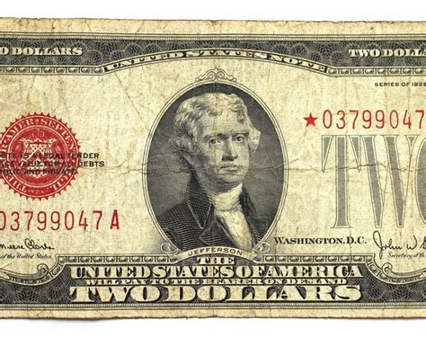 Series 1928 Star Big Red Seal Two 2 Dollar Us Note Antique American