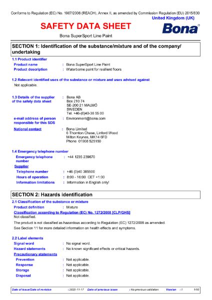 Bona Supersport Line Marking Paint Safety Data Sheet Bona Limited Nbs Source