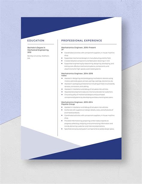 Mechatronics Engineer Resume in Word, Pages - Download | Template.net