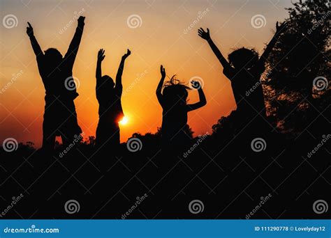 Group People Jumping Silhouette Stock Photo - Image of group ...