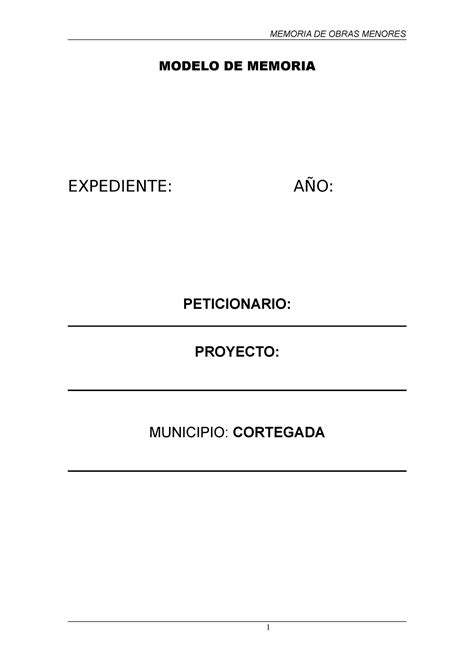 Modelo Memoria Obra Menor Memoria De Obras Menores Modelo De Memoria