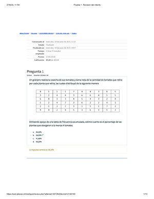 Examen Revisión del intento estadística inferencial Comenzado el