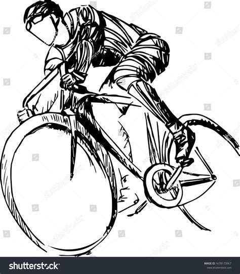 Stylized Geometric Bicyclist Cyclist Sketch Isolated Stock Vector