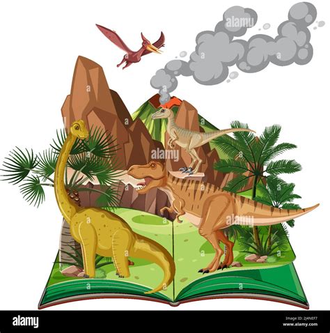 Scene With Many Dinosaurs In Forest Illustration Stock Vector Image