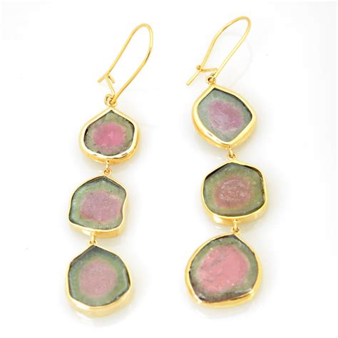 Long Watermelon Tourmaline Gold Earrings At 1stdibs