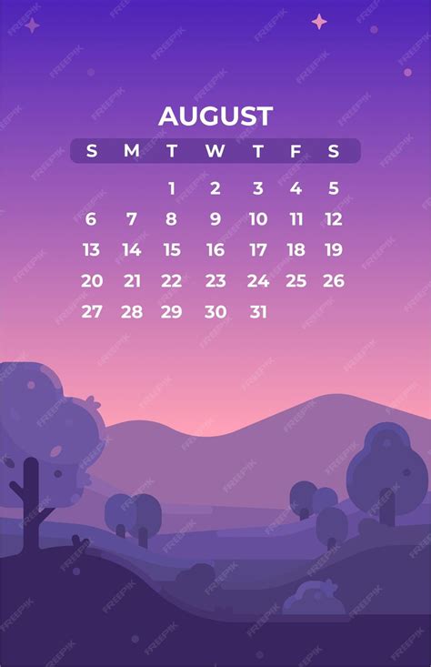 premium vector vector august landscape calendar illustration