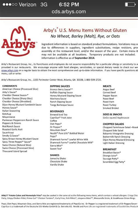 arbys gluten free menu 2019 - Leonora Boss