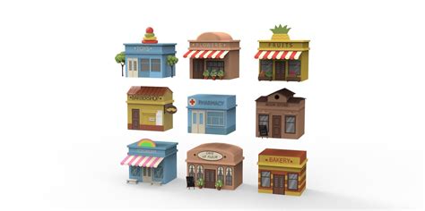 3D Model Cartoon City Building Shop 2 VR AR Low Poly CGTrader