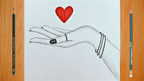 Pencil Drawing Of Hand With Beautiful Heart How To Draw Heart In Hand