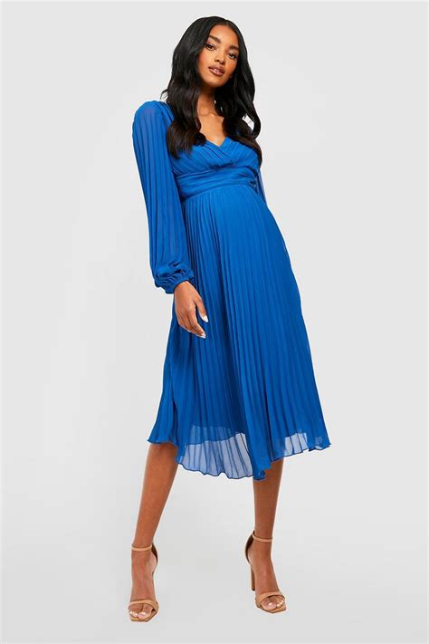 Maternity Pleated Puff Sleeve Midi Dress Boohoo Nz